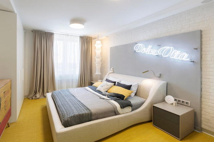 rectangular bed in the bedroom interior