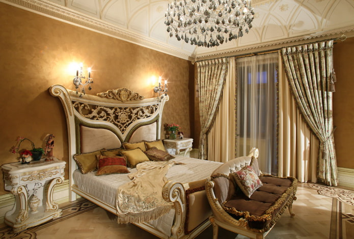 bed in the interior in the style of baroque