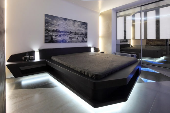 bed in the interior in the hi-tech style