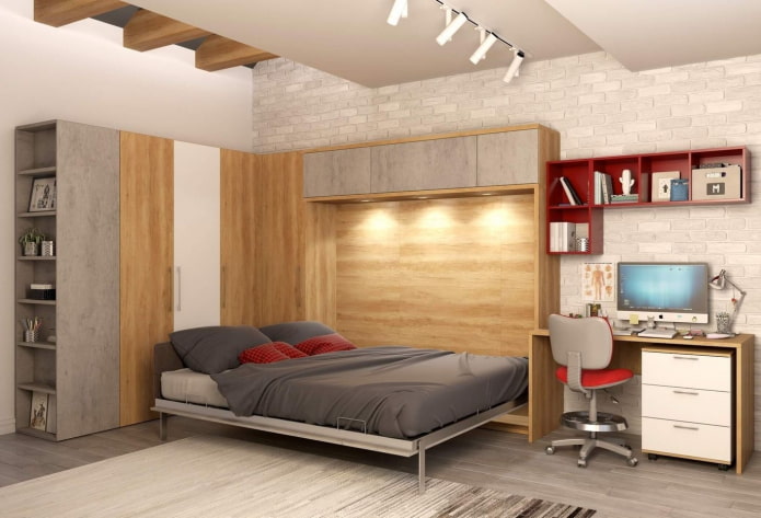 wardrobe bed with a workspace