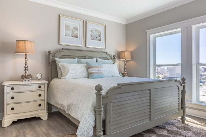 gray wooden bed in the interior