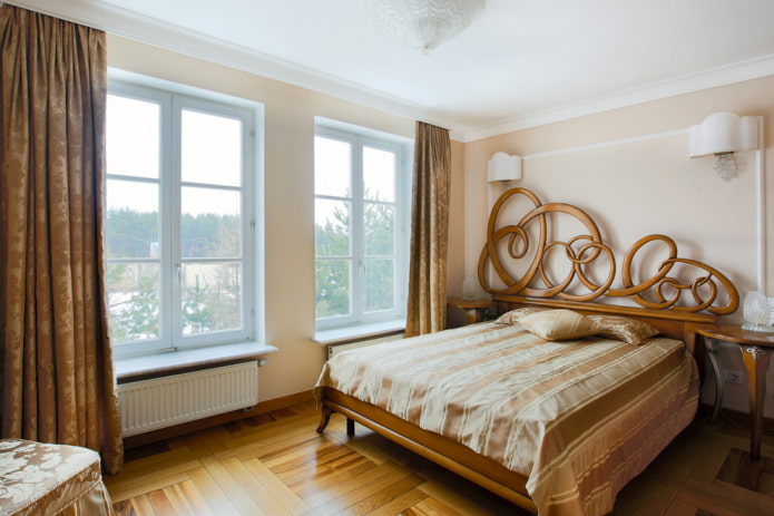 wooden bed in modern style