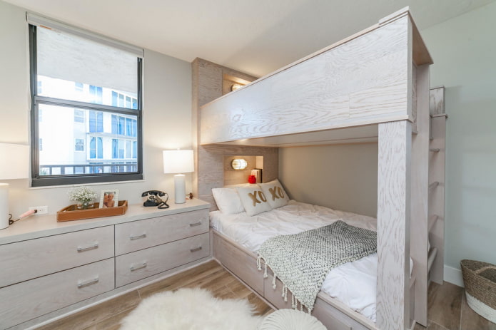 bunk wooden bed in the interior