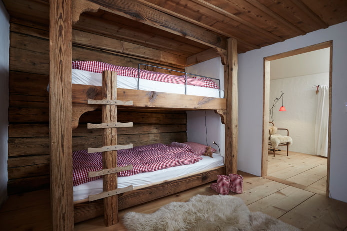 bed made of raw wood in the interior