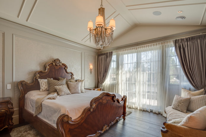 wooden bed in a classic style