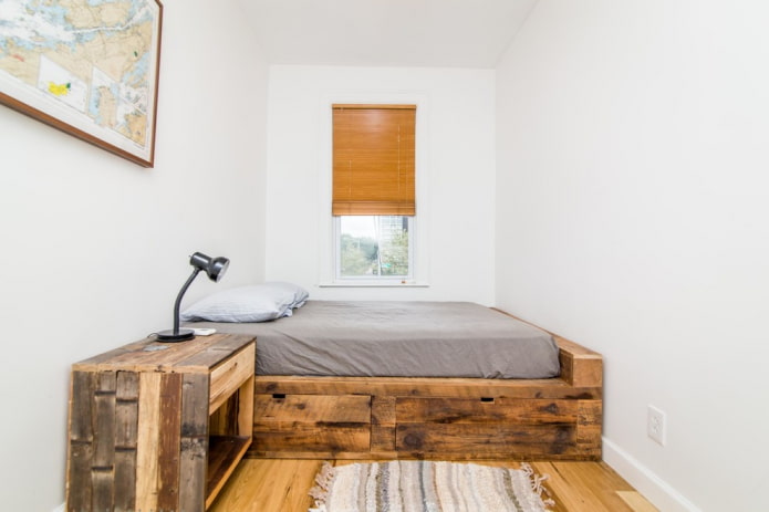 brushed wood bed in the interior
