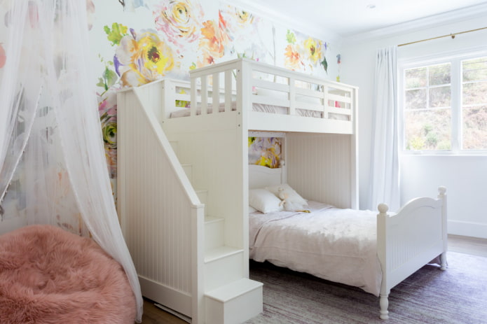 wooden bed in a girl's room