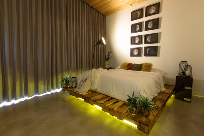 wooden podium bed in the interior