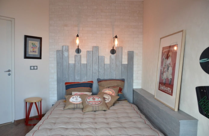 wooden bed in loft style