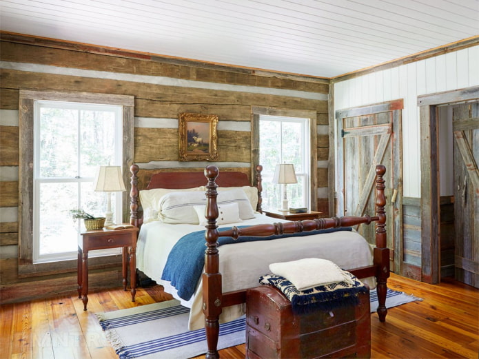wooden bed in country style