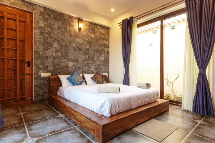 wooden bed in oriental style