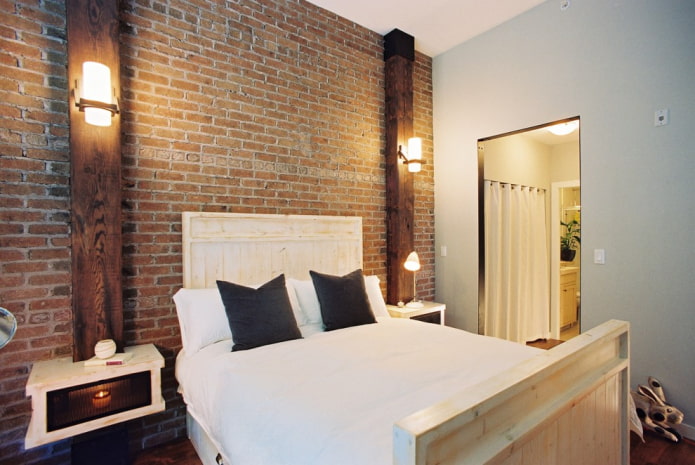 wooden bed in the interior