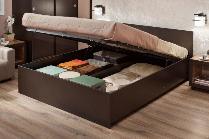 wooden bed with a lifting mechanism