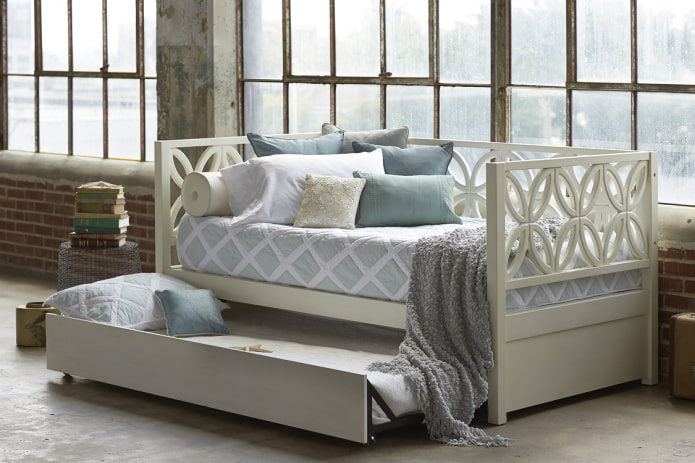 wooden sofa bed in the interior