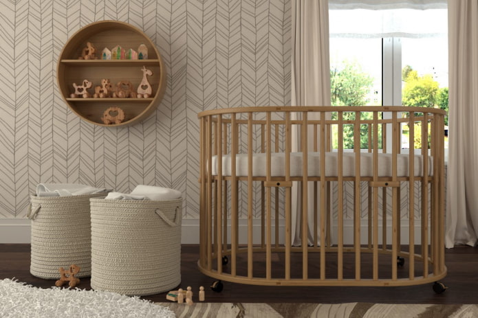 wooden playpen bed in the interior