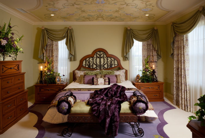 wooden bed with forged elements