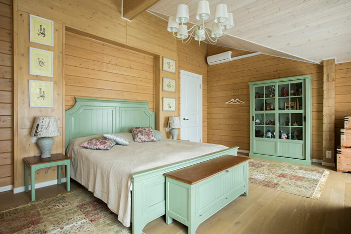 wooden bed in Provence style