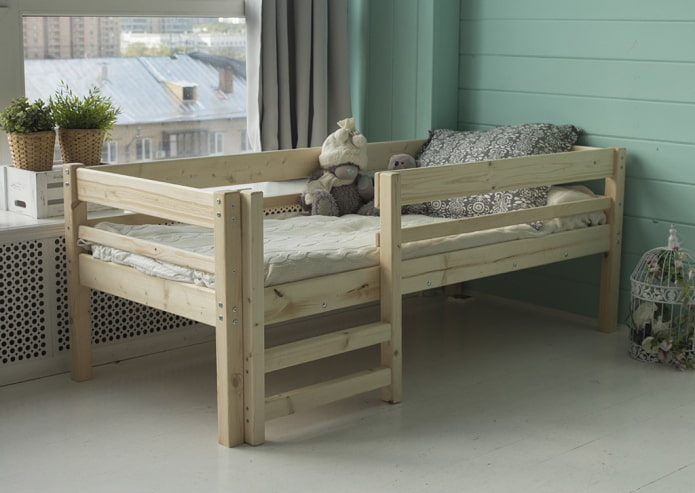 corner wooden bed in the interior