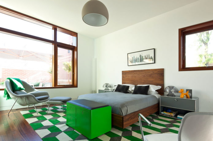 double wooden bed in the interior