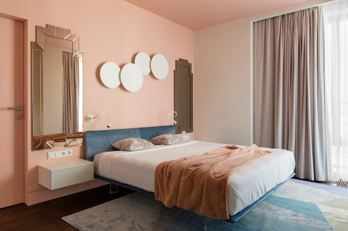 bed with a low headboard in the interior
