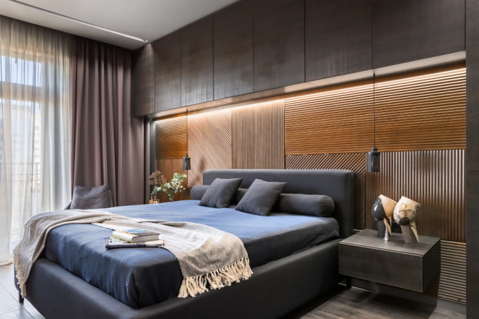 bed with a low headboard in the interior