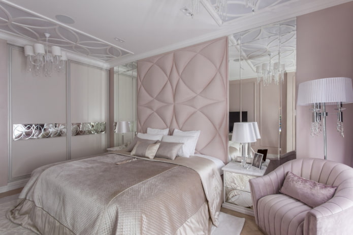 bed with a high headboard in the interior