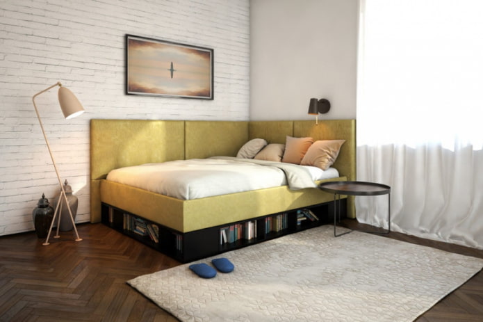 bed with two headboards in the interior