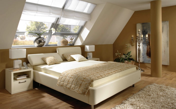 bed with inclined headboard in the interior