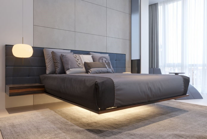 bed with a soft headboard in a modern style