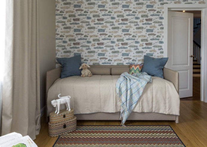 bed with three soft headboards in the interior