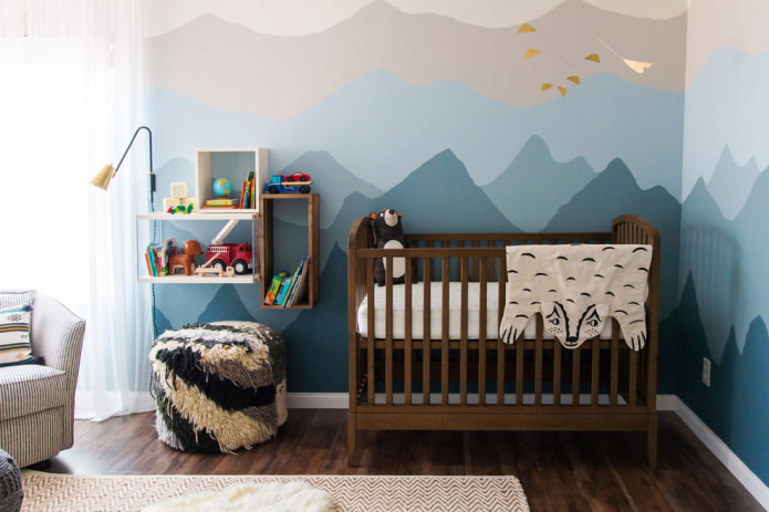 brown crib for a baby in the interior