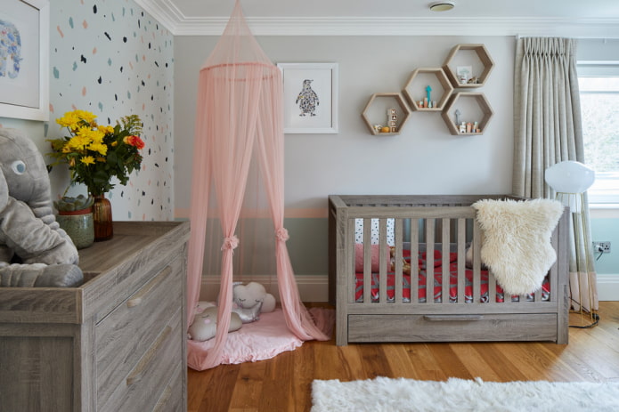 rectangular crib for a baby in the interior
