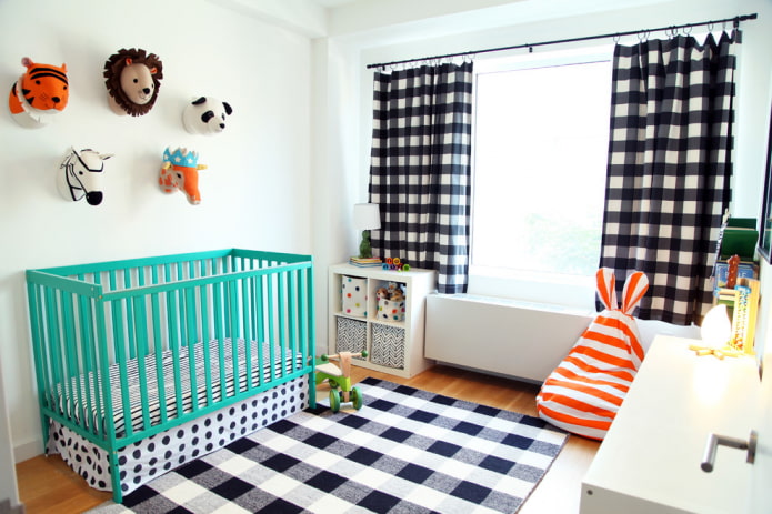 turquoise crib for a baby in the interior