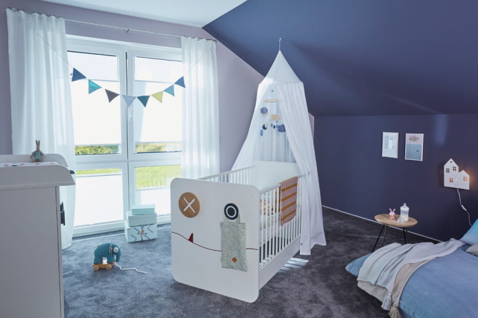 crib for a newborn boy in the interior