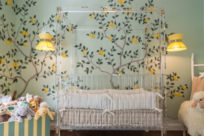 unusual design of a baby crib in the interior