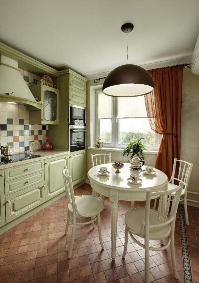 round white table in the kitchen interior