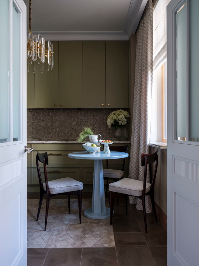 table on one leg in the kitchen interior