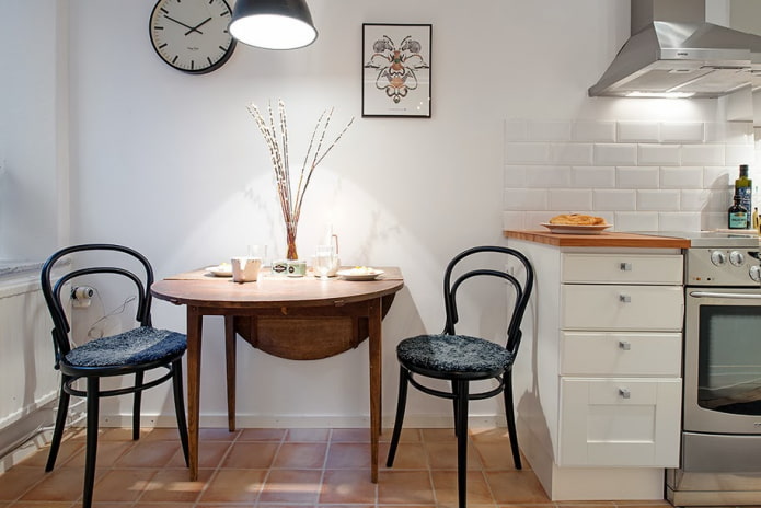 semicircular table in the kitchen interior