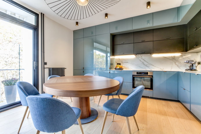 round wooden table in the kitchen