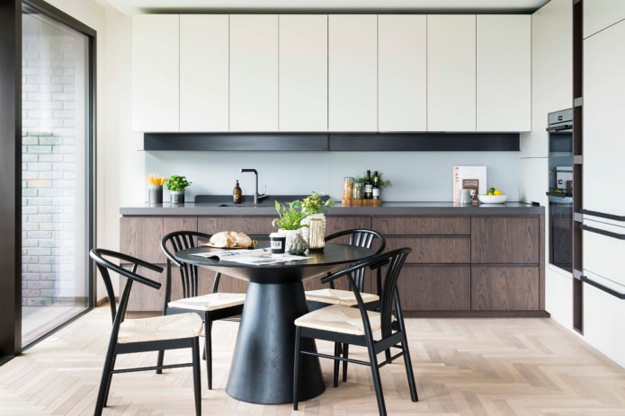 round black table in the kitchen interior