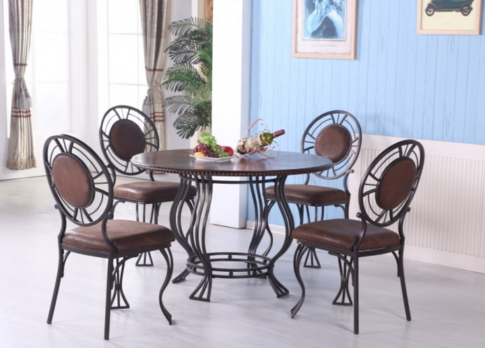 forged table in the kitchen interior