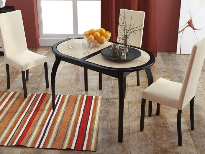 table with tiles in the kitchen interior