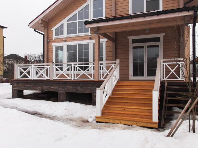 large porch of a wooden house
