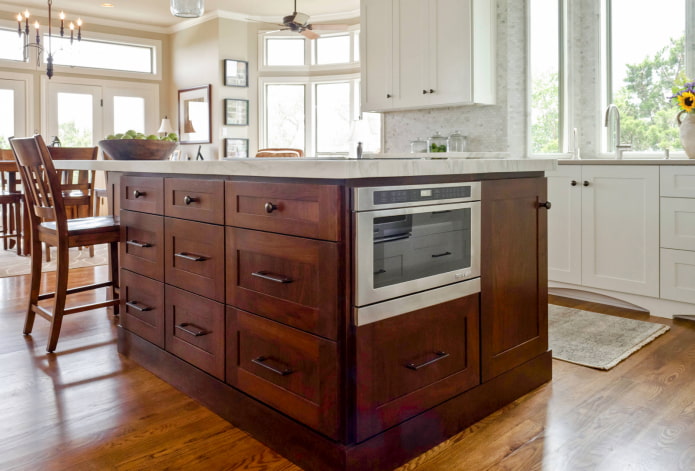 Microwave oven in the island