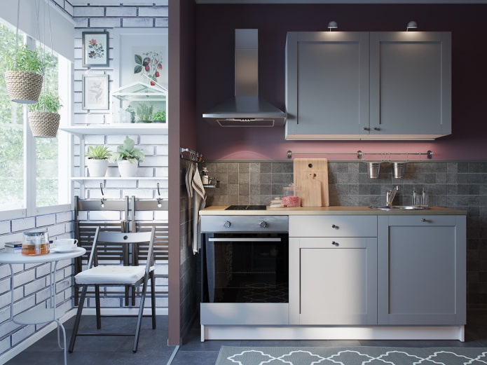 combined kitchen with balcony