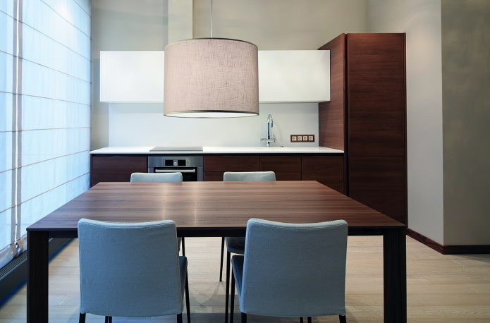 Pendant light above the dining area