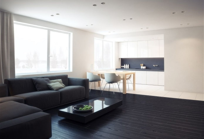 Minimalist kitchen-living room