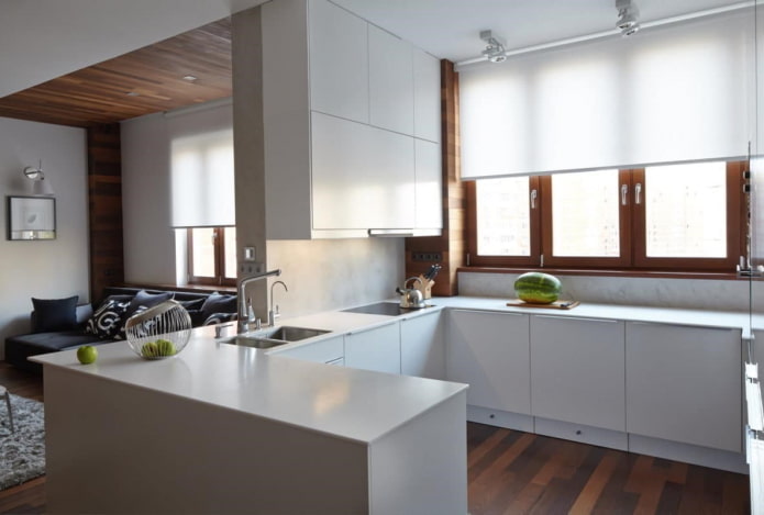 Window decoration with white curtains