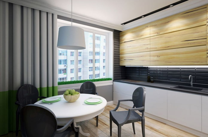 Kitchen with wood and green accents