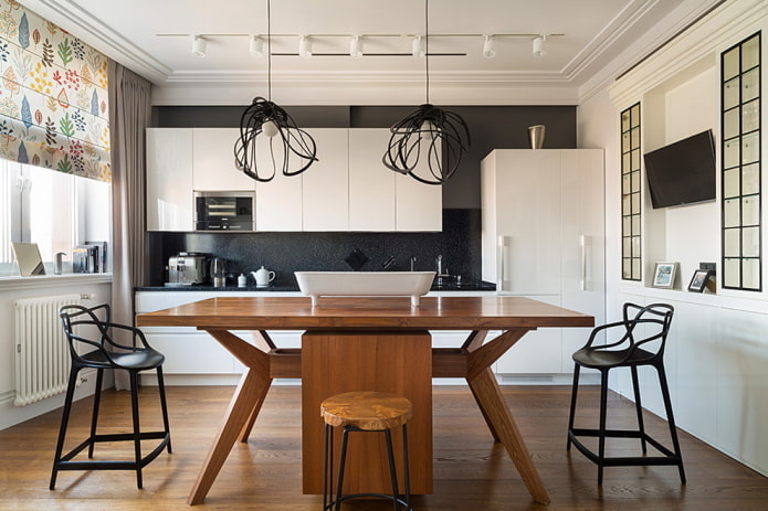 design of a dining group in the kitchen in the style of modern